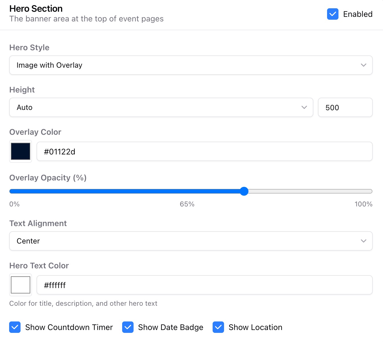 event page dashboard