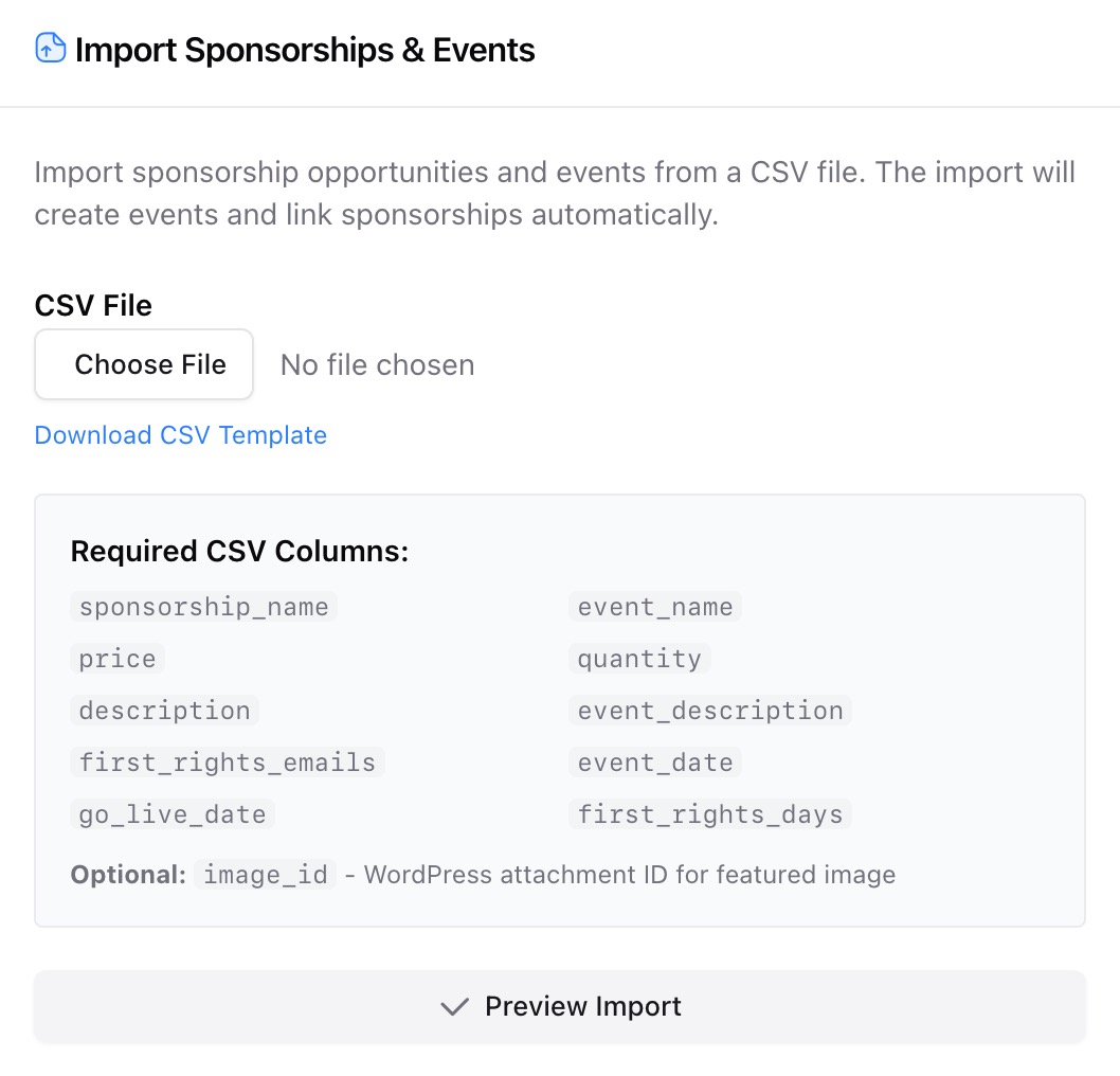 import sponsorship and events dashboard